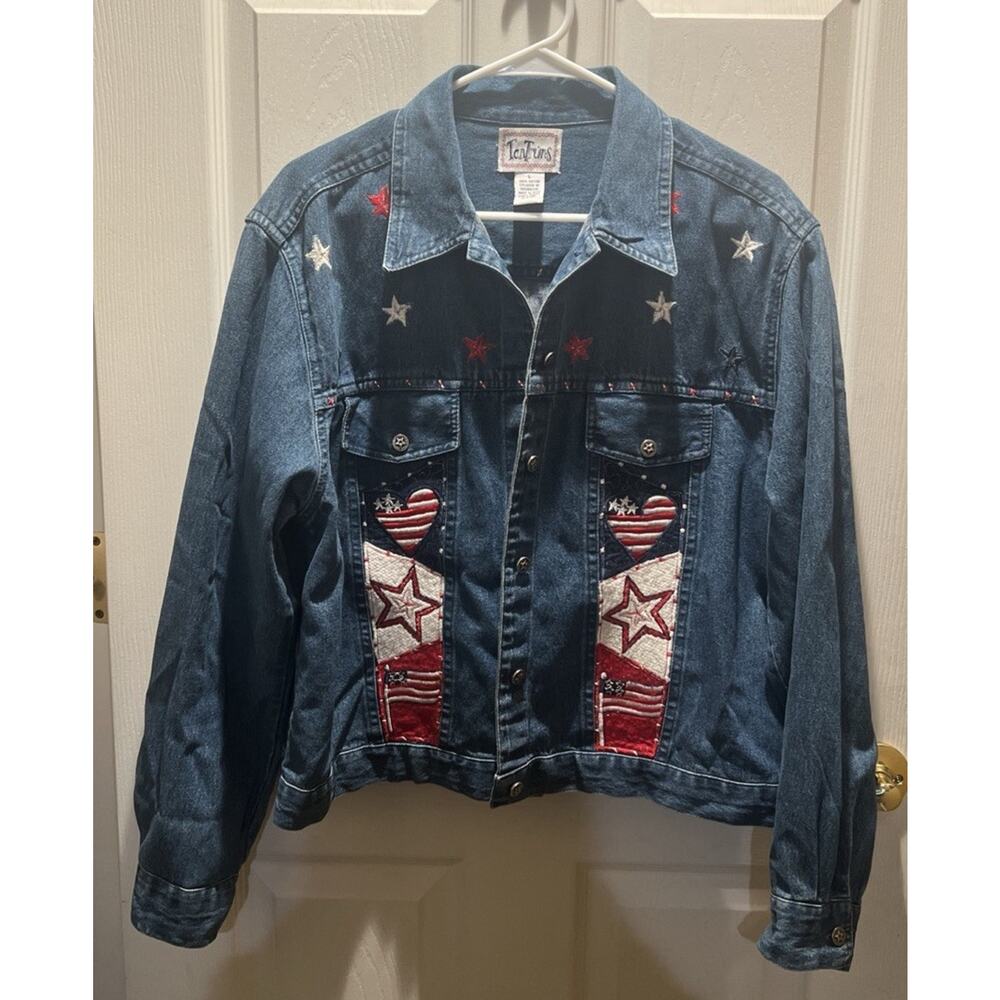 Ten Trums Denim Women’s Jean Jacket American Flag Design Size L